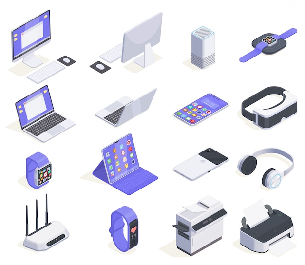 modern devices isometric icons collection with sixteen isolated images co(1)
